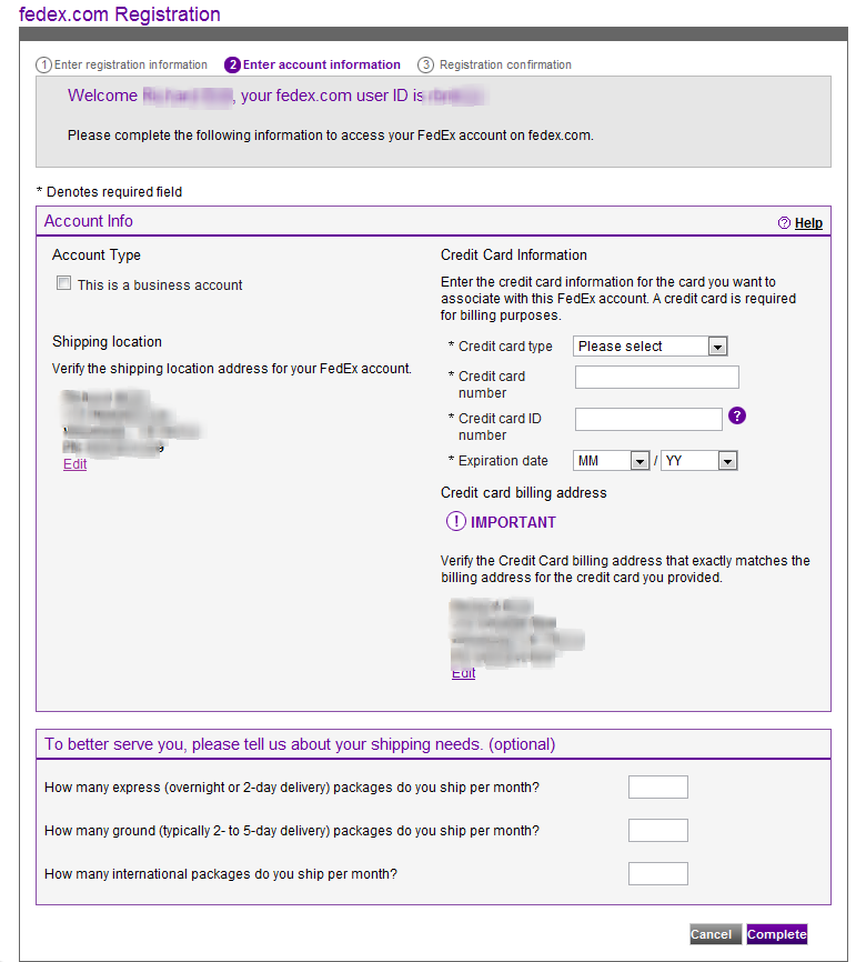 how to set up fedex account number