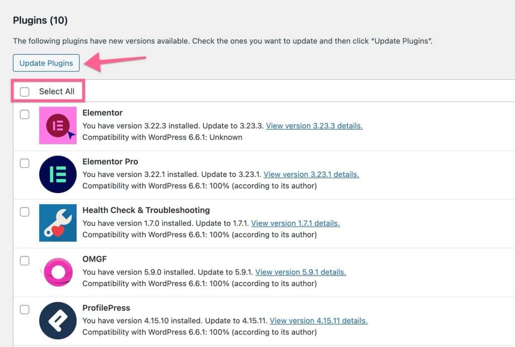 screenshot of WordPress plugins